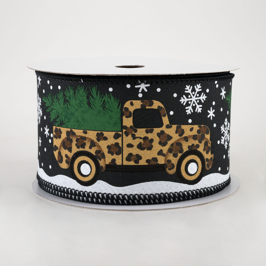 2.5" Leopard Truck With Tree Ribbon: Black (10 Yards)