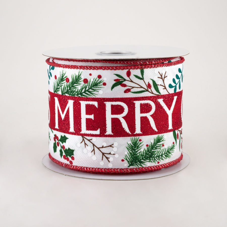 2.5" Holly & Mistletoe Merry Christmas Ribbon (10 Yards)