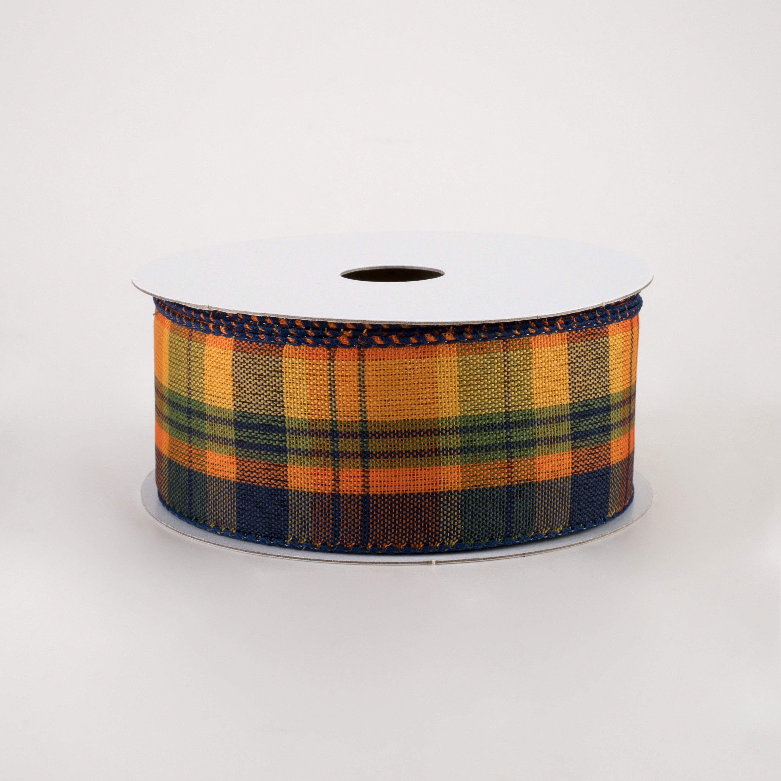 1.5" Jamie Plaid Ribbon: Orange, Navy, Green (10 Yards)