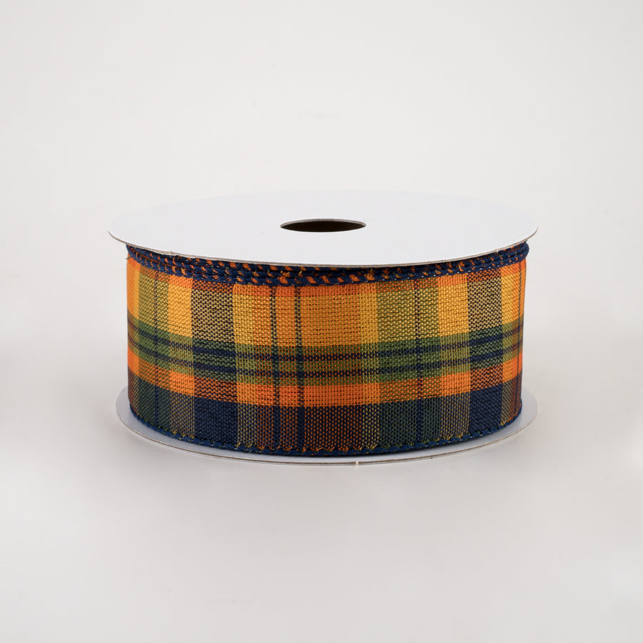 1.5" Jamie Plaid Ribbon: Orange, Navy, Green (10 Yards)