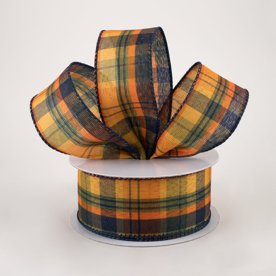 1.5" Jamie Plaid Ribbon: Orange, Navy, Green (10 Yards)