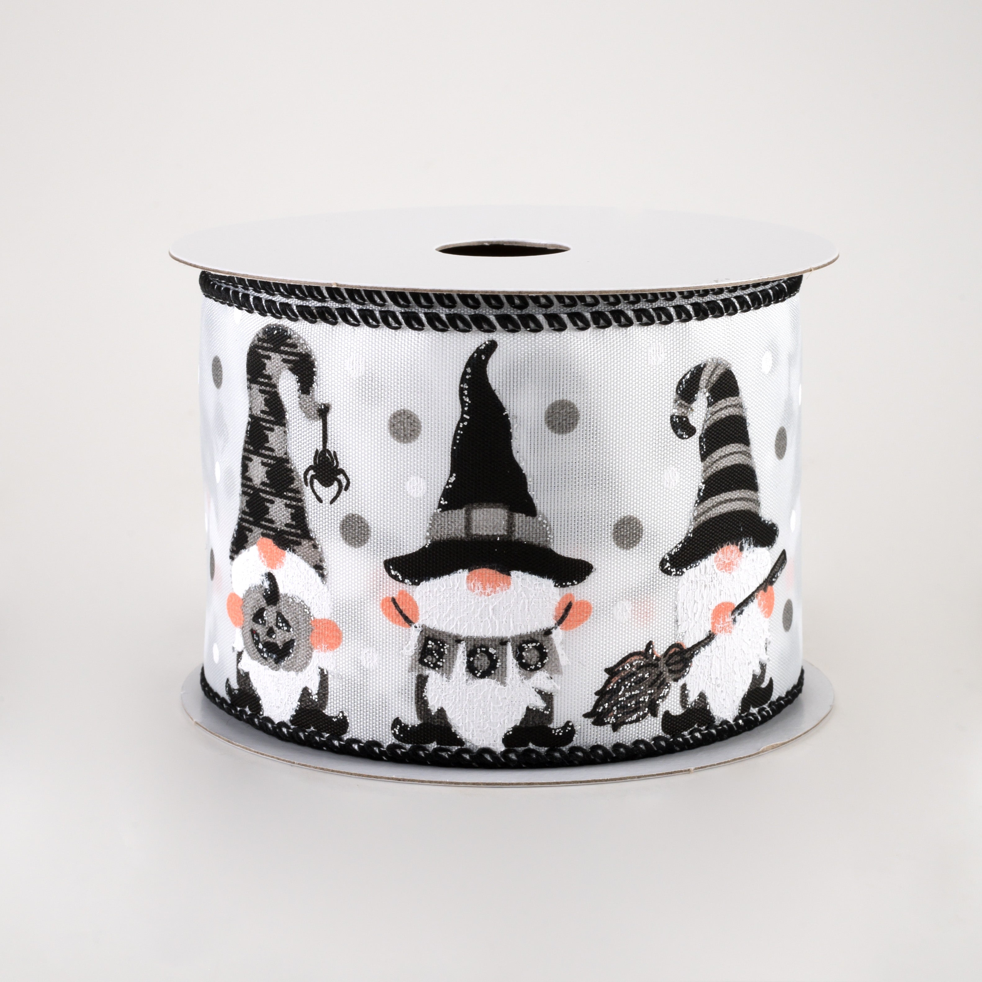 2.5" Satin Halloween Gnomes Ribbon: Grey (10 Yards)