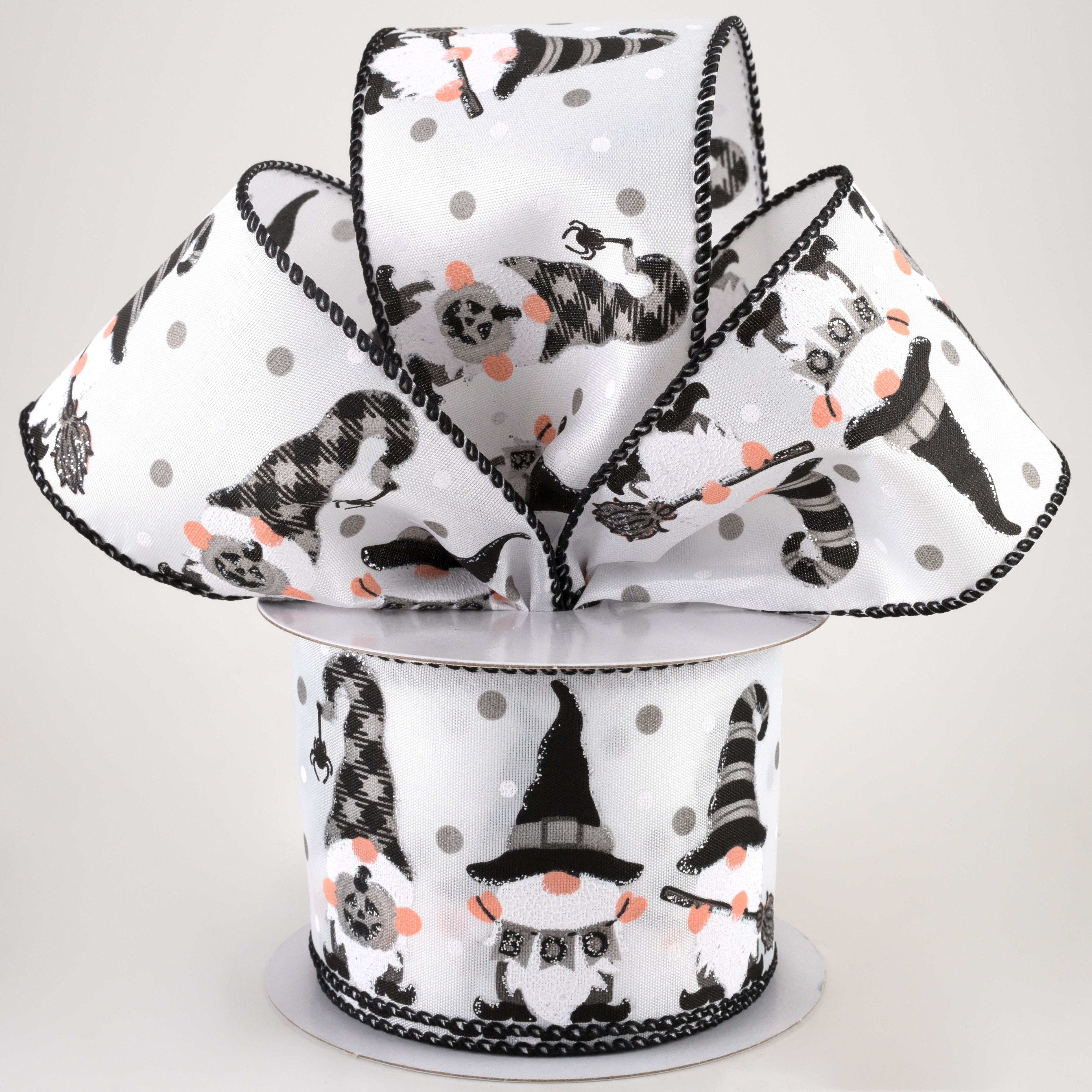 2.5" Satin Halloween Gnomes Ribbon: Grey (10 Yards)