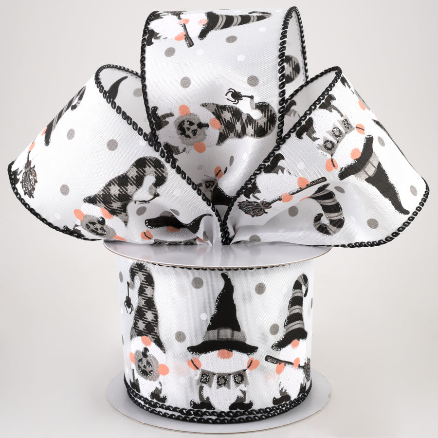 2.5" Satin Halloween Gnomes Ribbon: Grey (10 Yards)