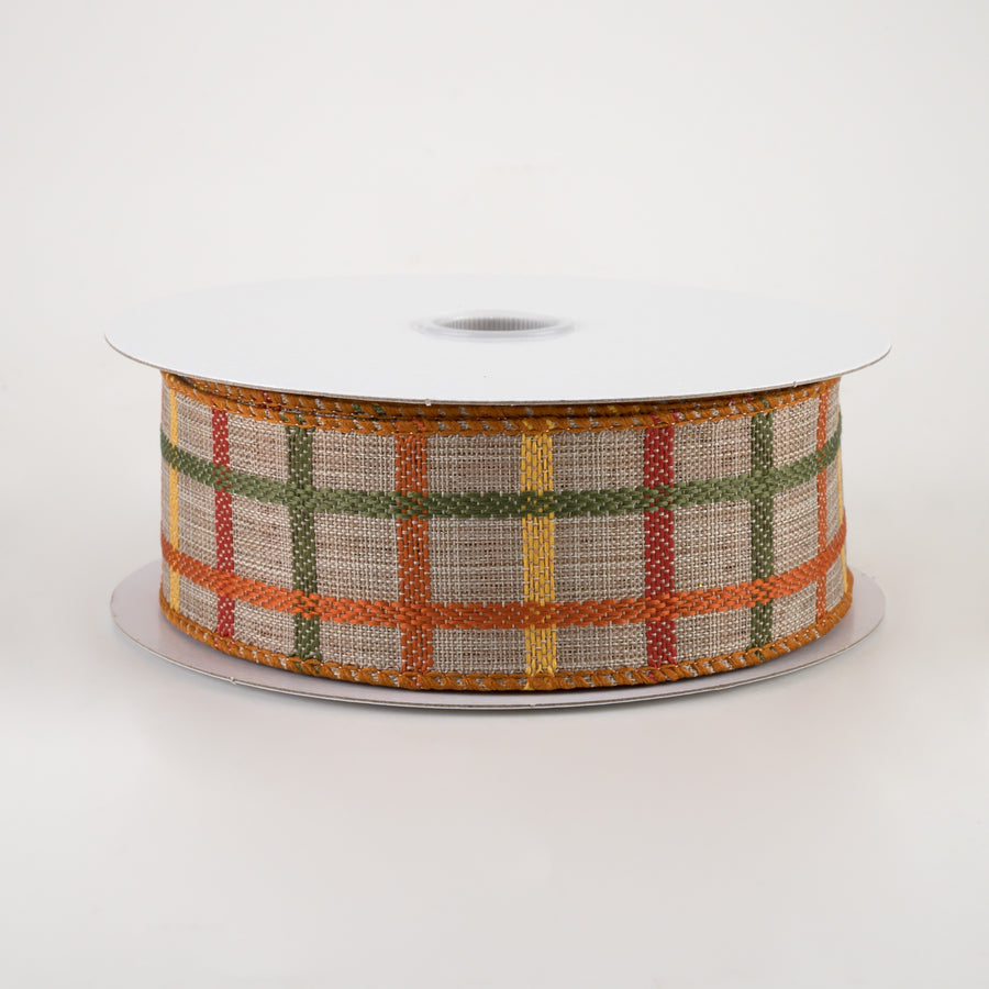 1.5" Woven Trellis Ribbon: Natural, Orange, Yellow, Moss (10 Yards)
