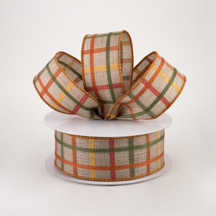 1.5" Woven Trellis Ribbon: Natural, Orange, Yellow, Moss (10 Yards)
