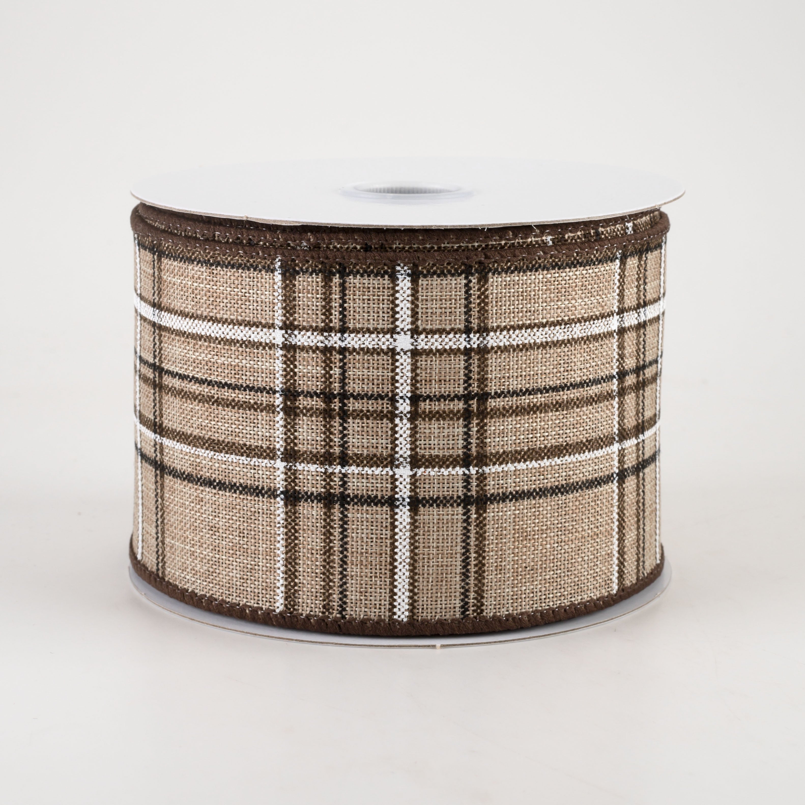 2.5" Cornelia Plaid Ribbon: Brown, Black & White (10 Yards)