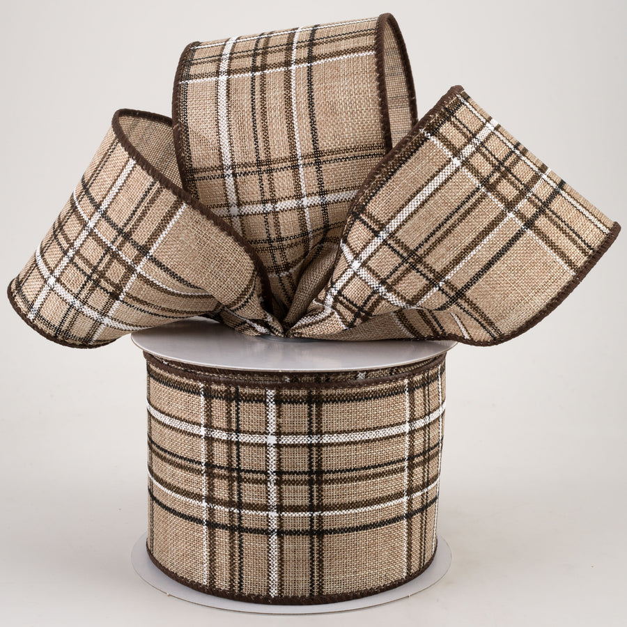 2.5" Cornelia Plaid Ribbon: Brown, Black & White (10 Yards)