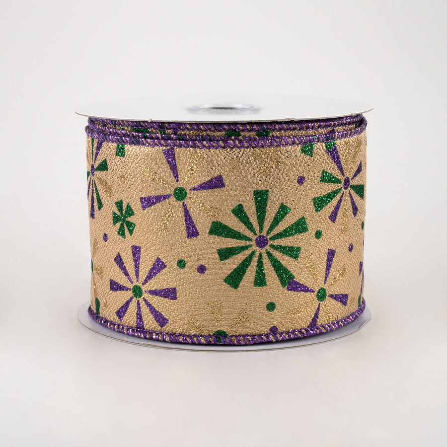 2.5" Vintage Pinwheels Ribbon: Gold Mardi Gras (10 Yards)
