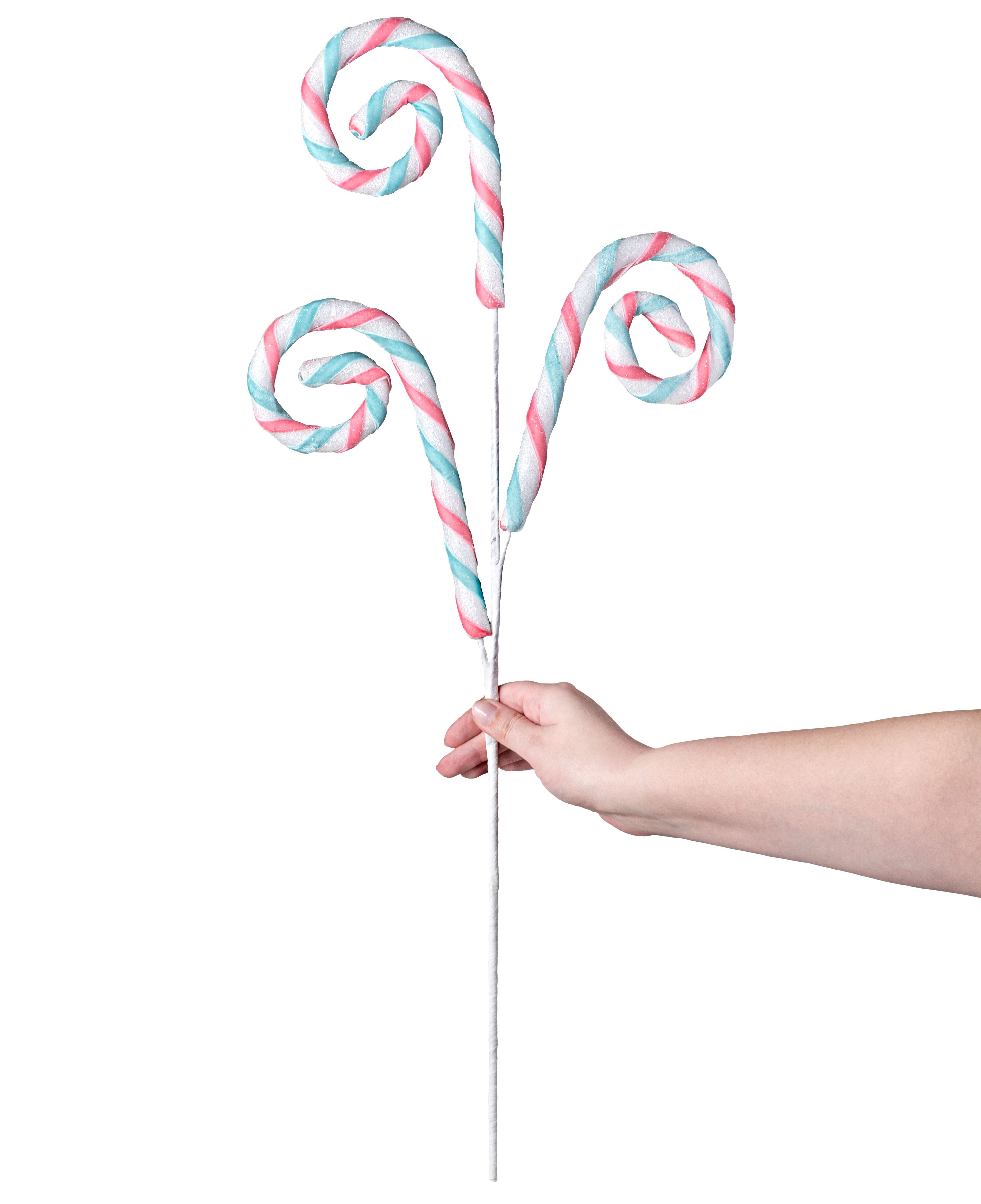 29" Spiral Candy Cane Spray: Ice Blue & Light Pink