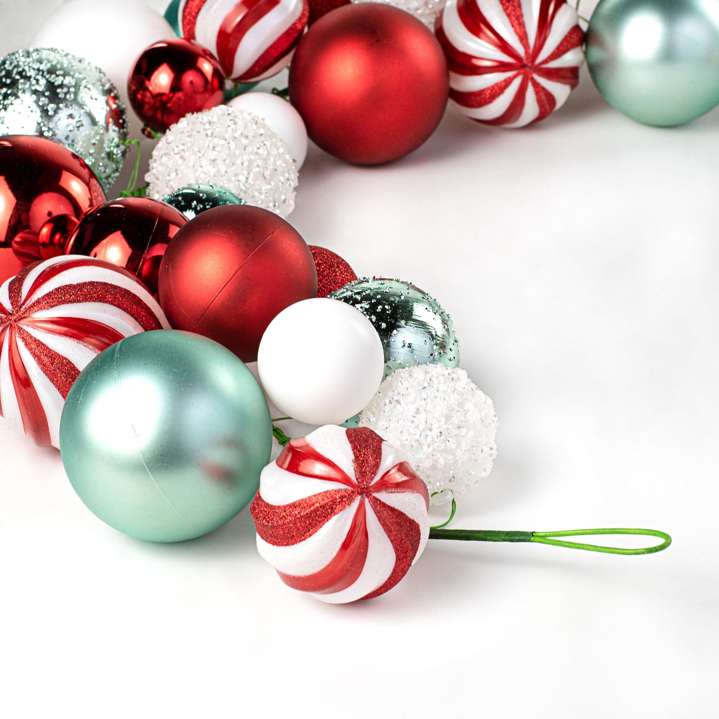 6' Effortless Ornament Garland: Red, White, Turquoise
