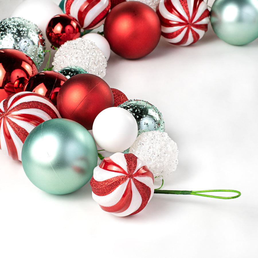 6' Effortless Ornament Garland: Red, White, Turquoise