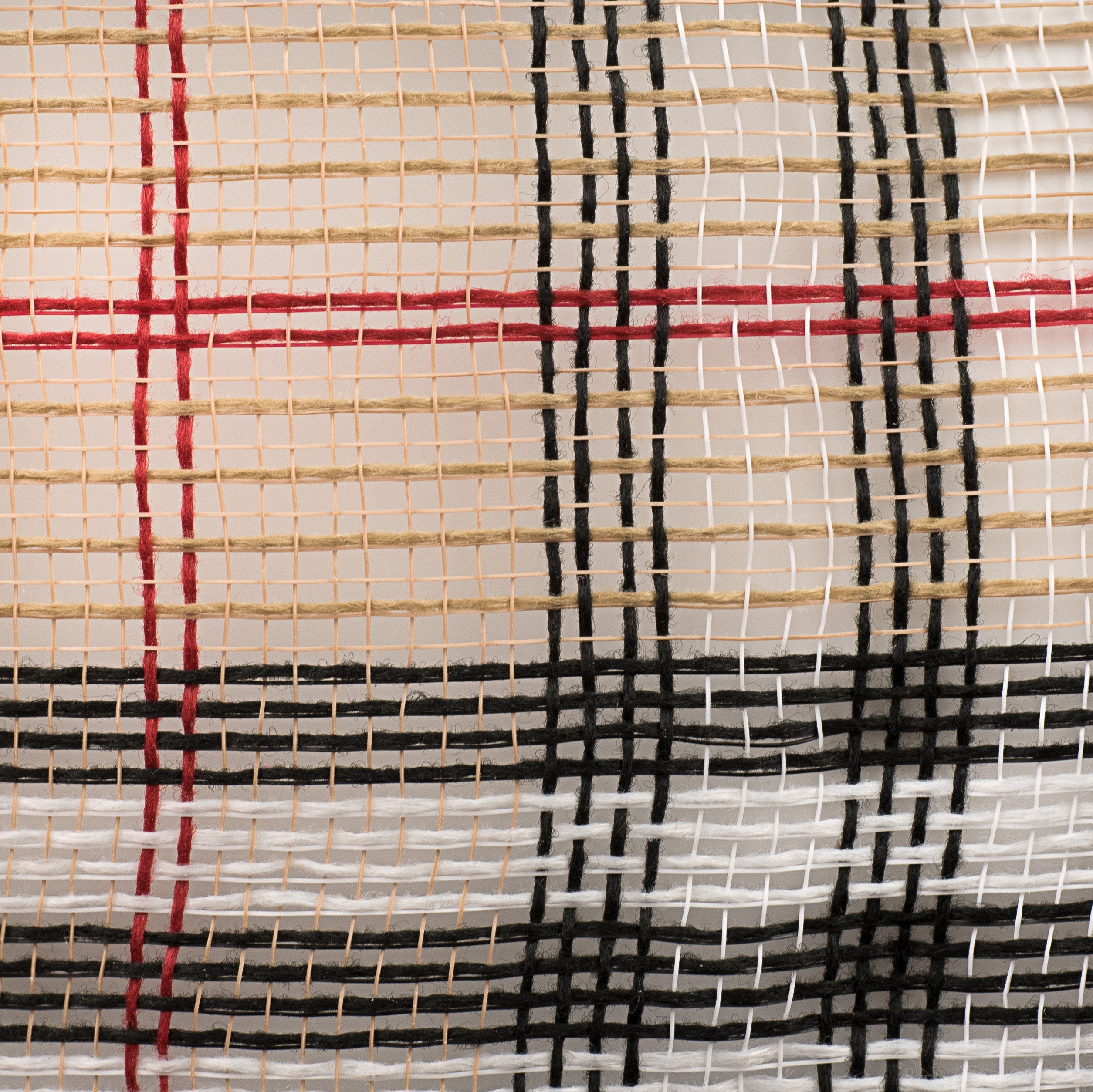 10" Jute Luxury Plaid Mesh: Tan, Black, White, Red