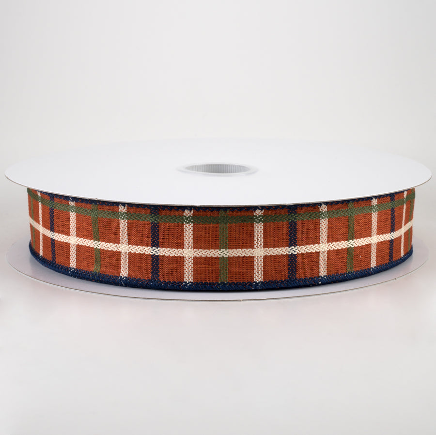 1.5" Woven Trellis Ribbon: Rust, Moss, Navy, Cream (50 Yards)