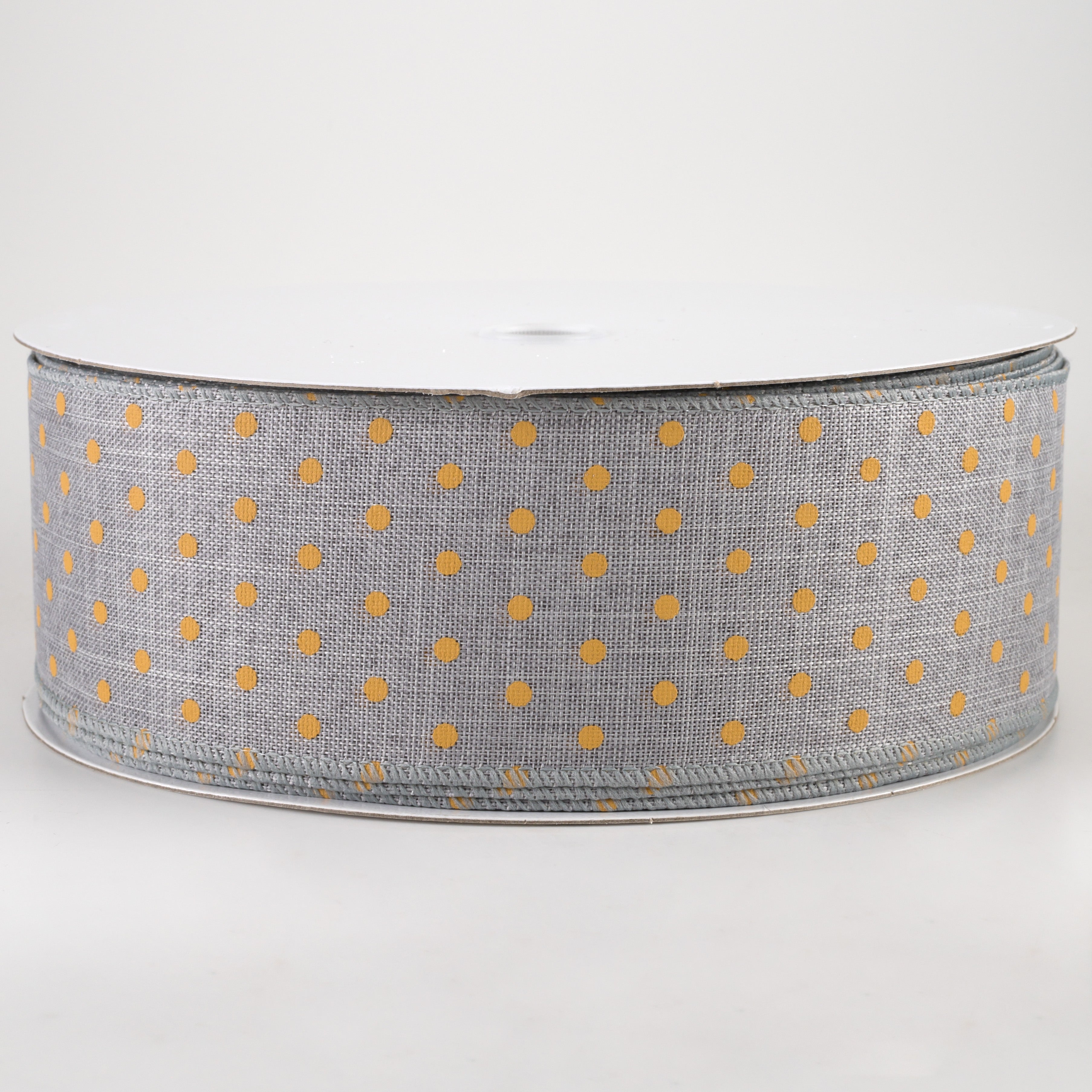 2.5" Tiny Dots Linen Ribbon: Sunflower on Grey (50 Yards)