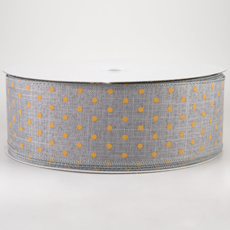 2.5" Tiny Dots Linen Ribbon: Sunflower on Grey (50 Yards)