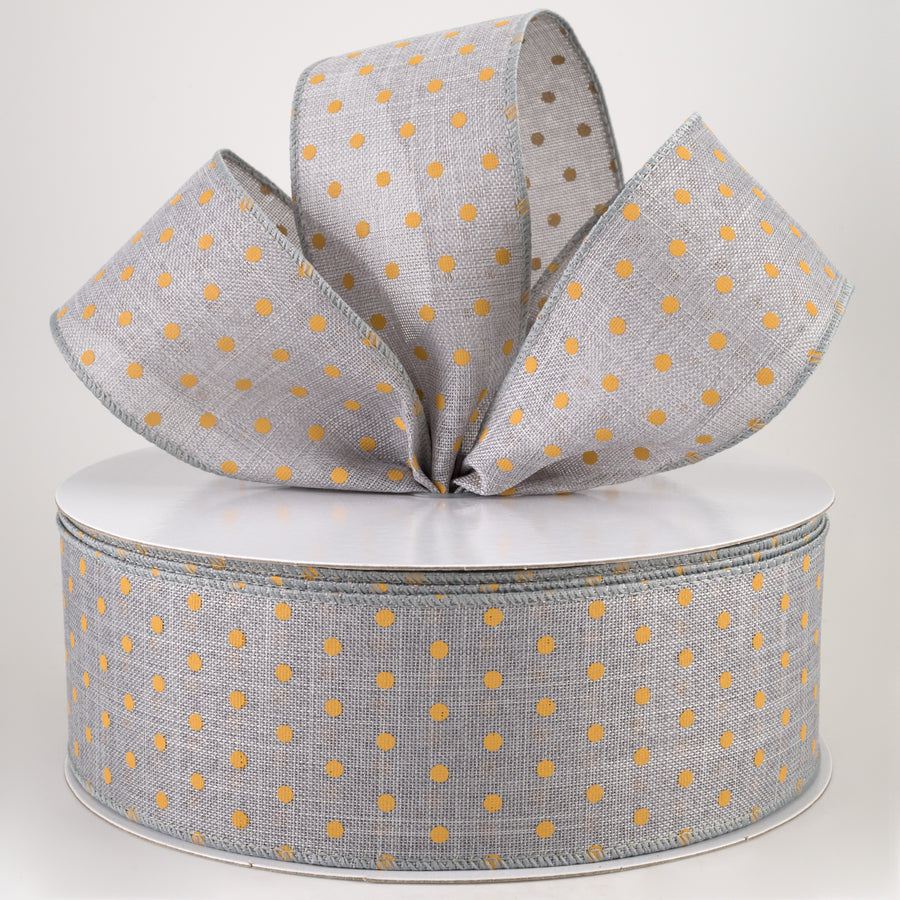2.5" Tiny Dots Linen Ribbon: Sunflower on Grey (50 Yards)