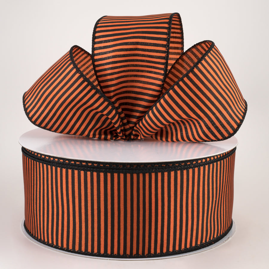 2.5" Satin Horizontal Stripe Ribbon: Black on Orange (50 Yards)