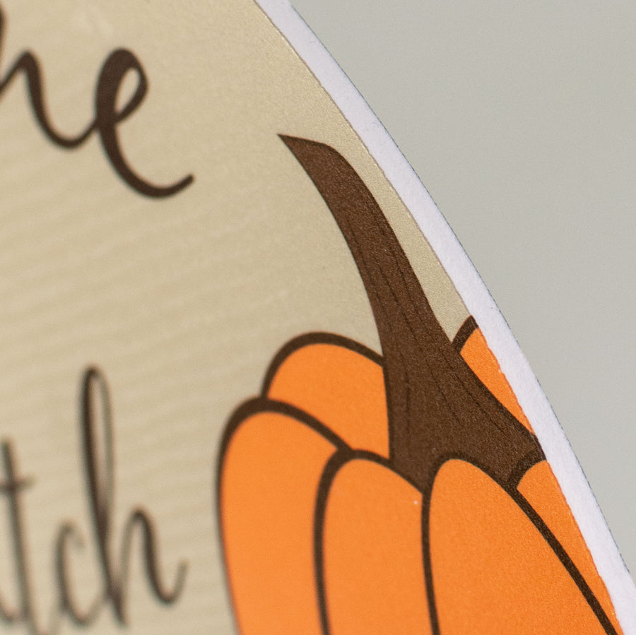 9.4" Round Waterproof Sign: Welcome to our Patch Pattern Pumpkins