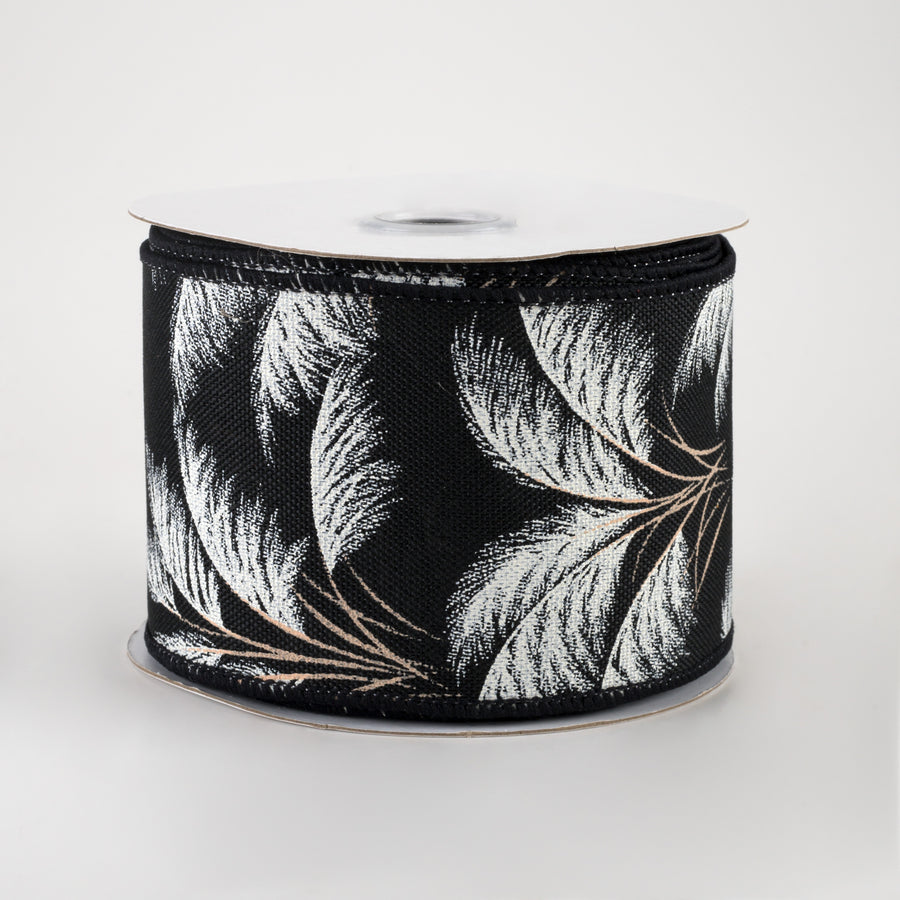2.5" Pampas Grass Ribbon: Black & Ivory (10 Yards)