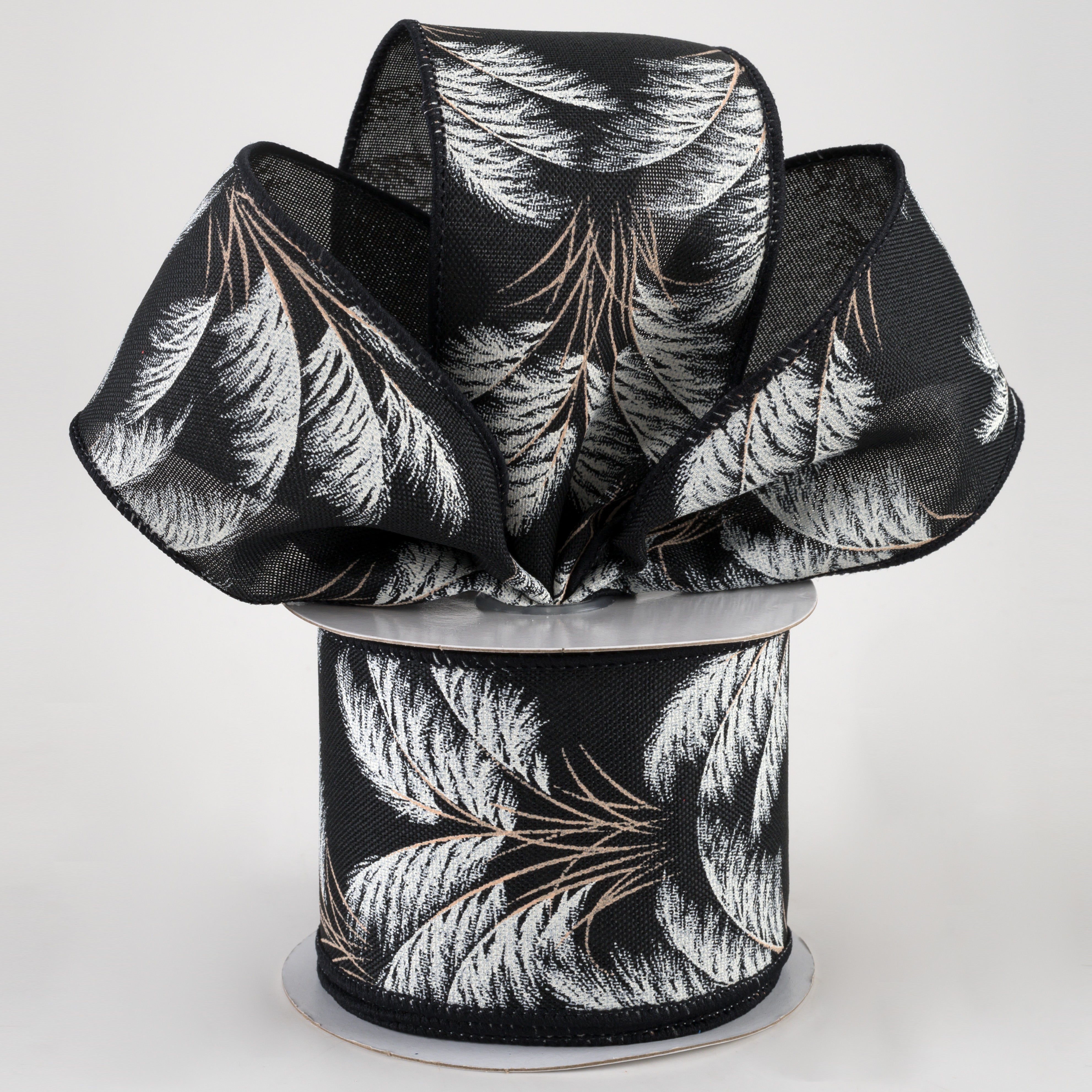 2.5" Pampas Grass Ribbon: Black & Ivory (10 Yards)