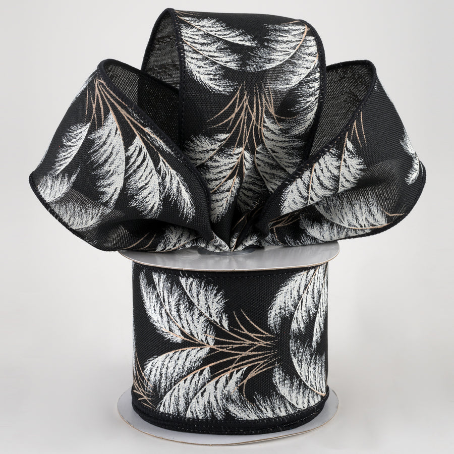 2.5" Pampas Grass Ribbon: Black & Ivory (10 Yards)