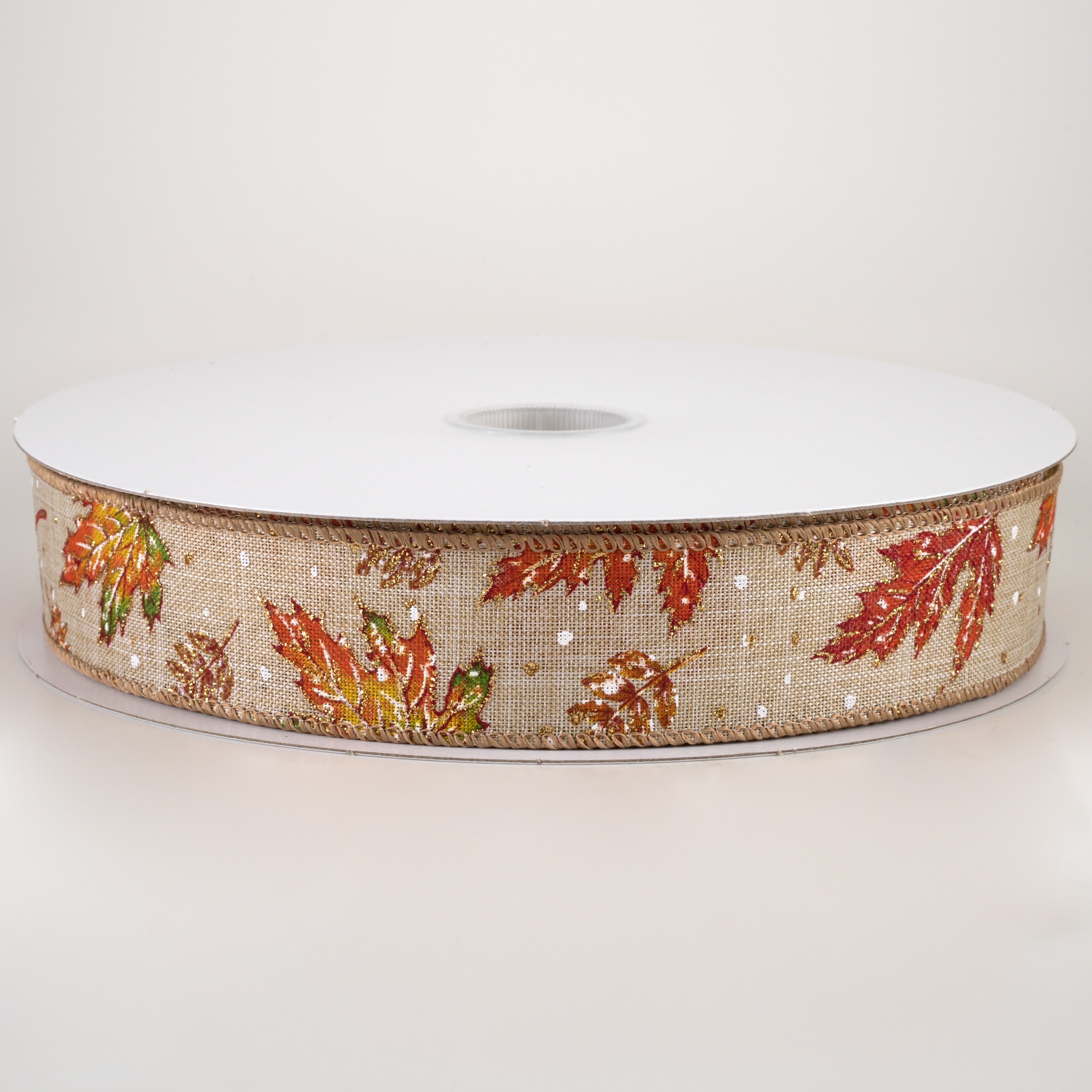 1.5" Glittered Fall Leaves & Snow Flurries Ribbon (50 Yards)