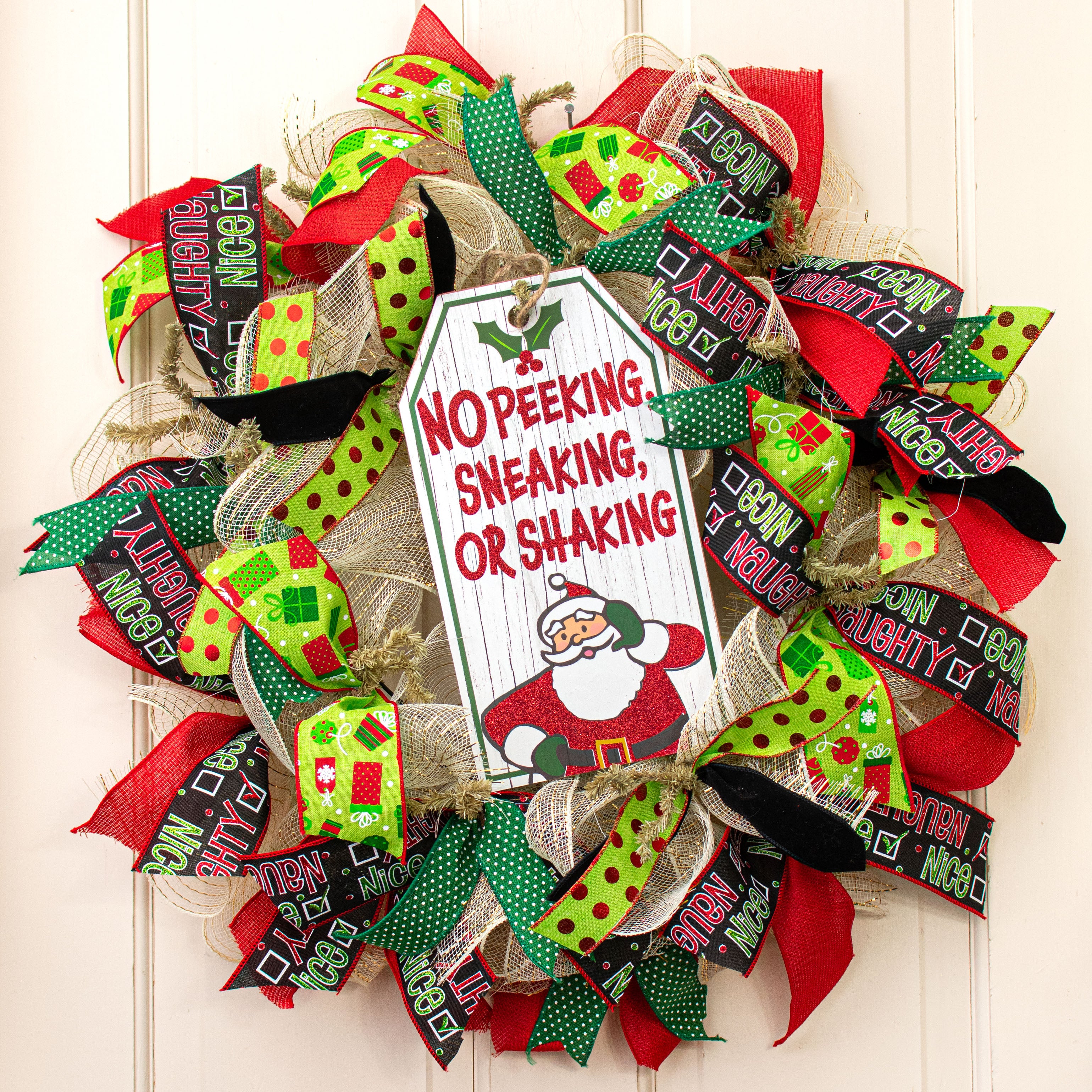 12" Wooden Sign: No Peeking, Sneaking, or Shaking Tag
