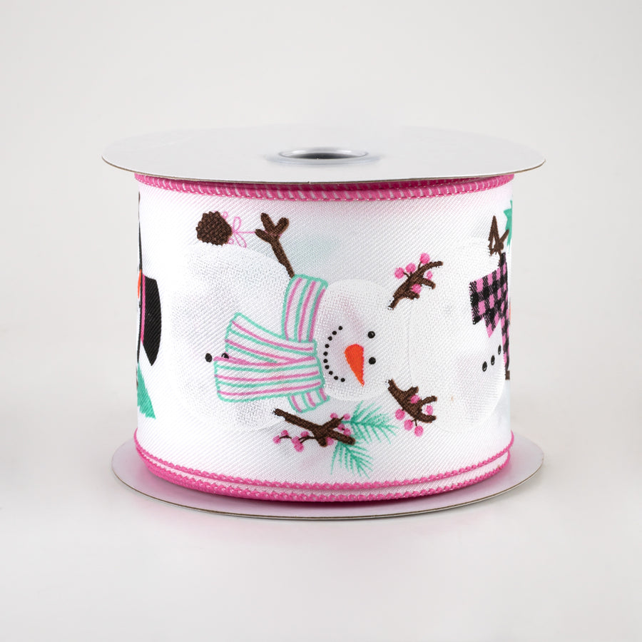 2.5" Chubby Snowman Ribbon: White, Pink, Mint (10 Yards)