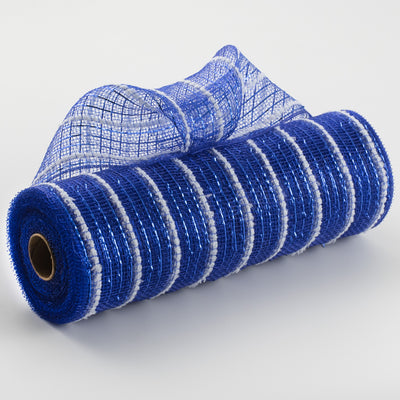 10" Snowdrift Deco Mesh: Royal Blue Foil & White