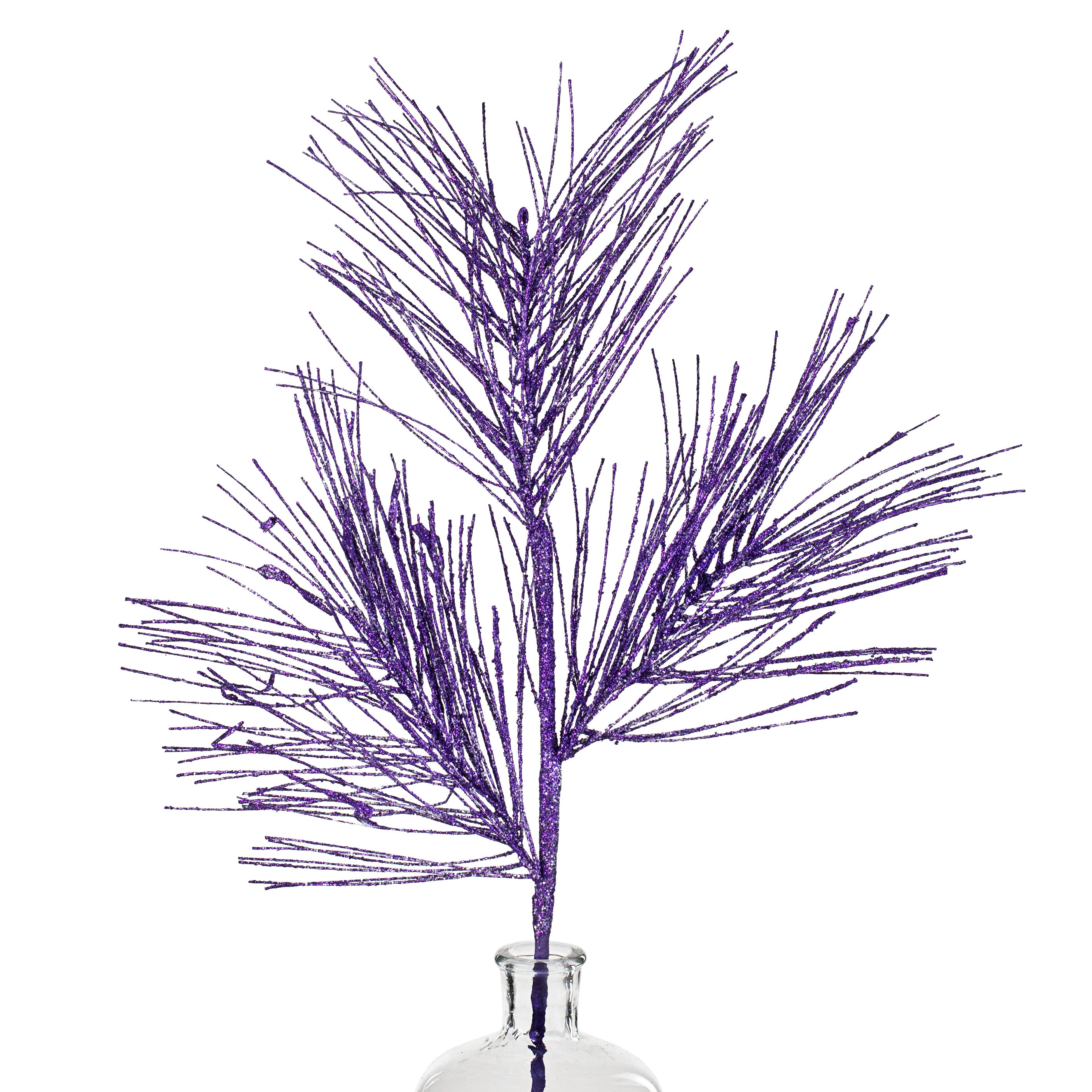 28" Glitter Pine Needle Spray: Purple