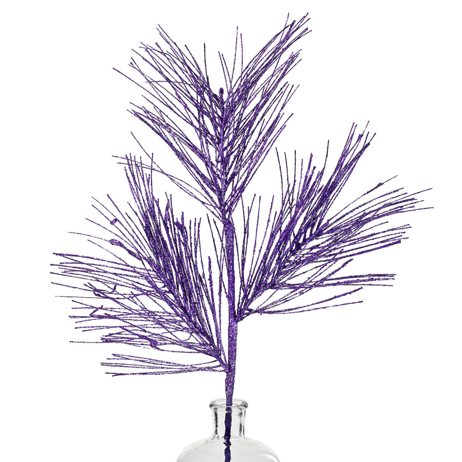 28" Glitter Pine Needle Spray: Purple