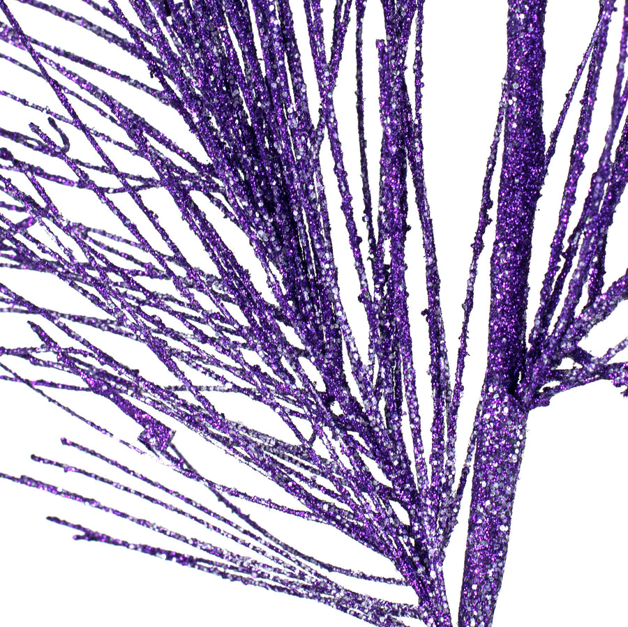 28" Glitter Pine Needle Spray: Purple