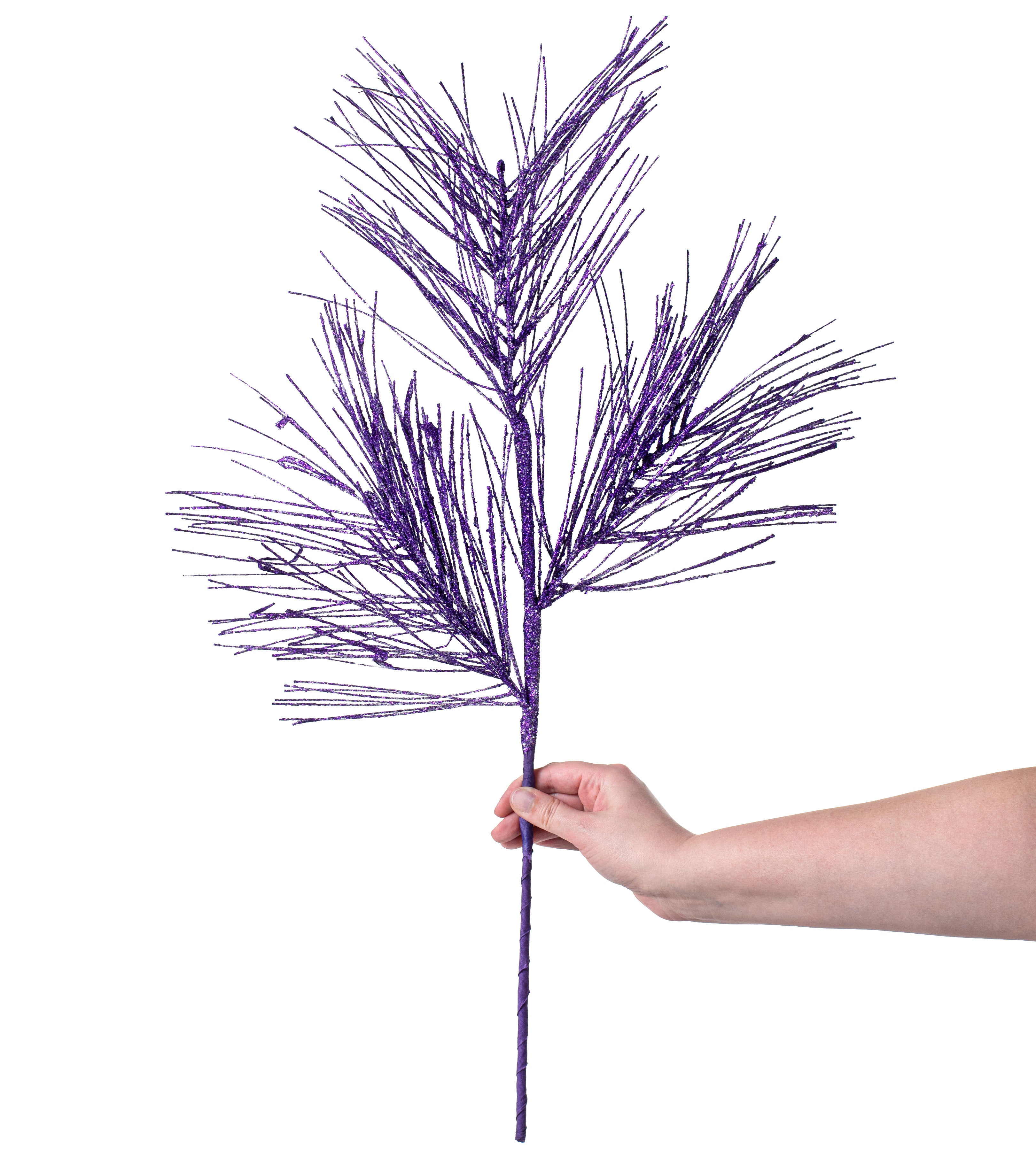 28" Glitter Pine Needle Spray: Purple