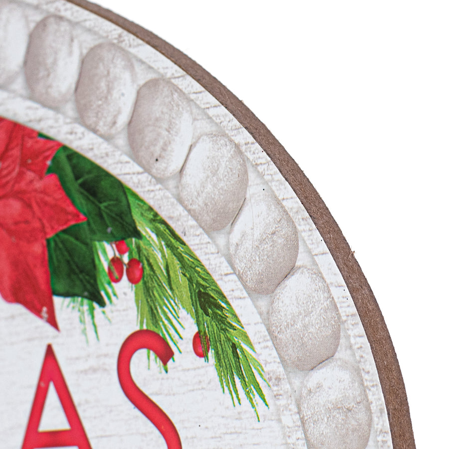13" Oval Wooden Sign: Bead Edge Merry Christmas Goodnight