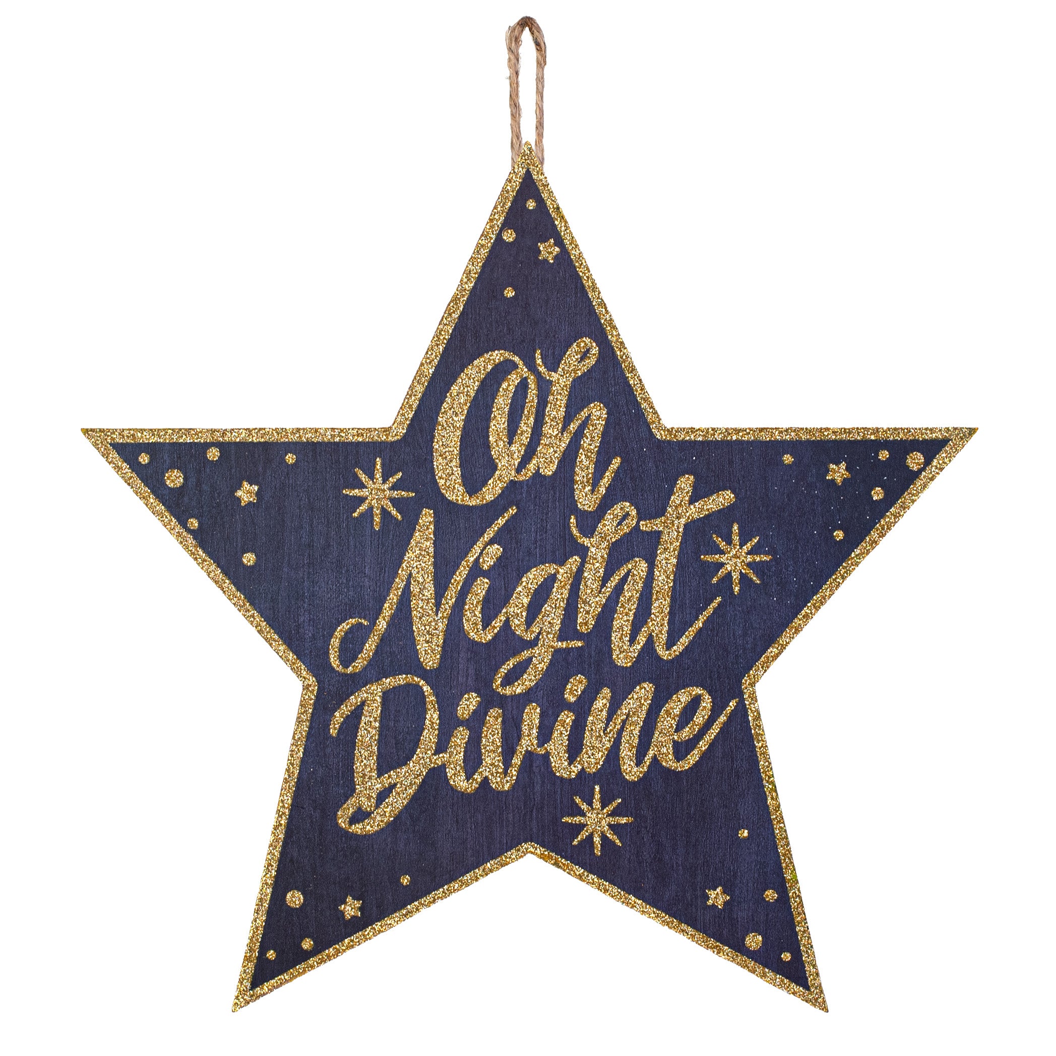 12" Wooden Star Sign: Oh Night Divine Glitter