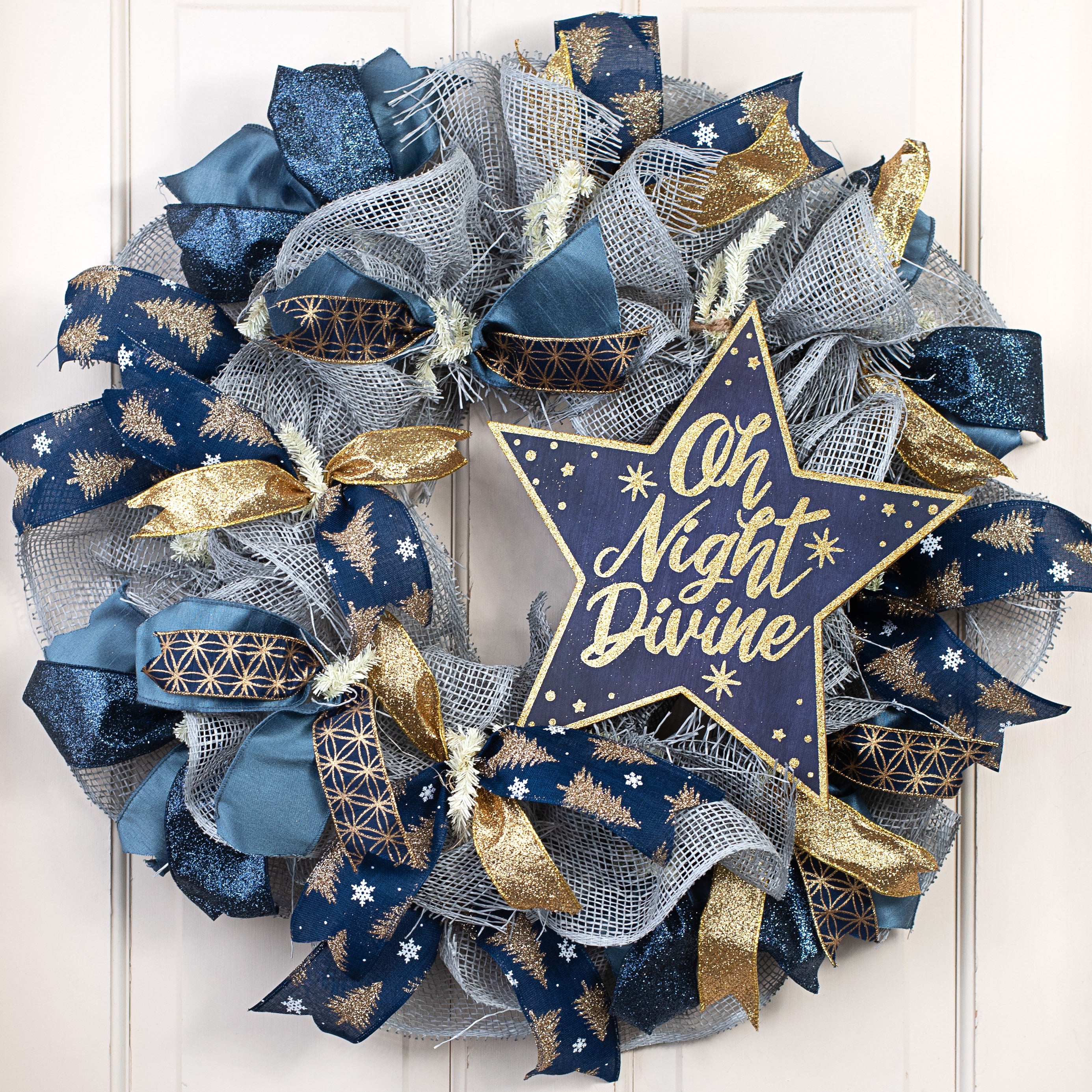 12" Wooden Star Sign: Oh Night Divine Glitter