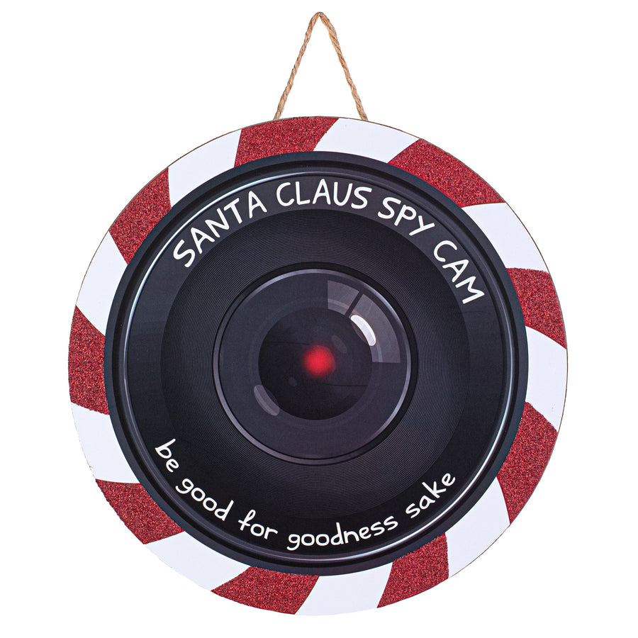10.5" Round Wooden Sign: Santa Claus Spy Cam