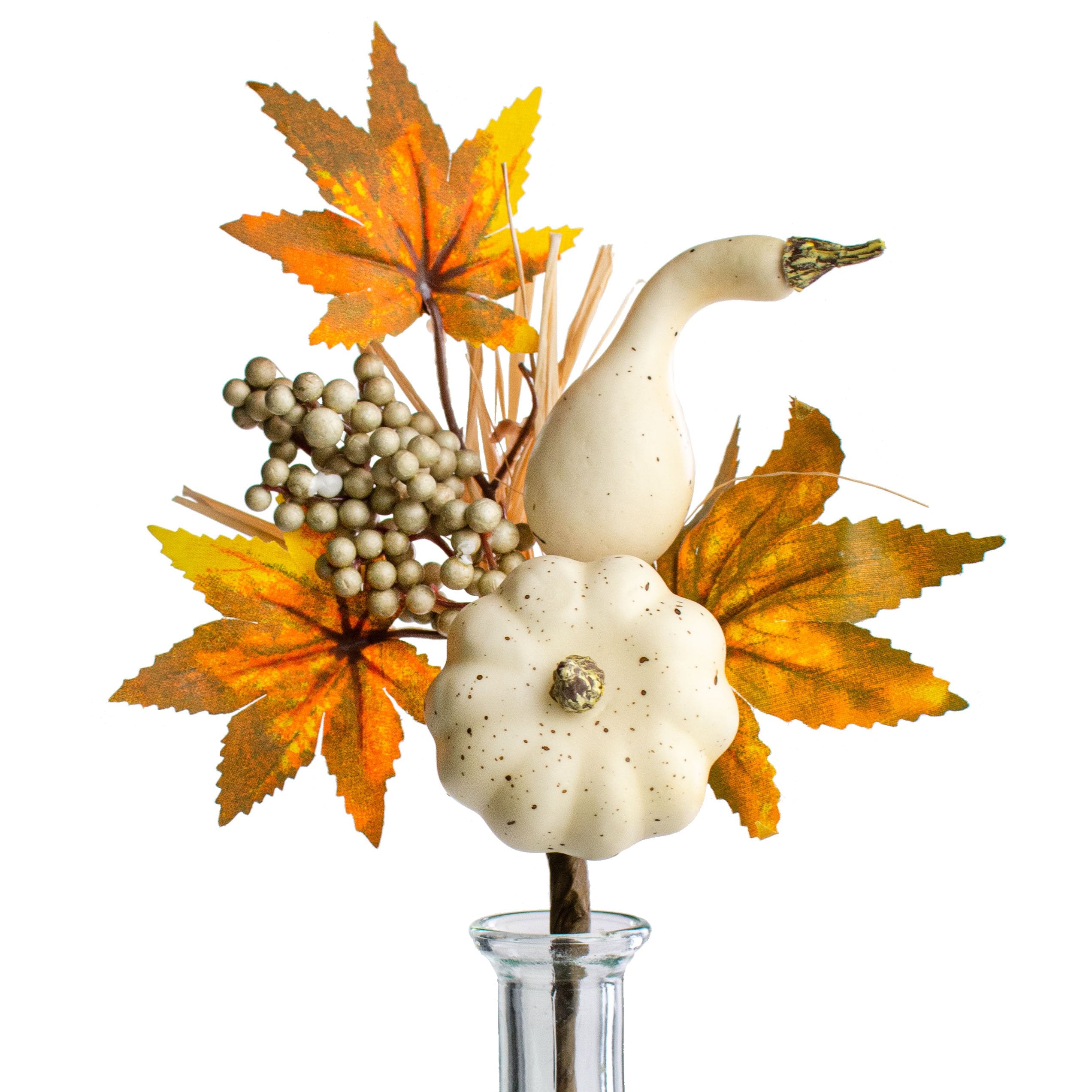 11" Pumpkin & Gourd Pick: Orange, Mustard, Cream