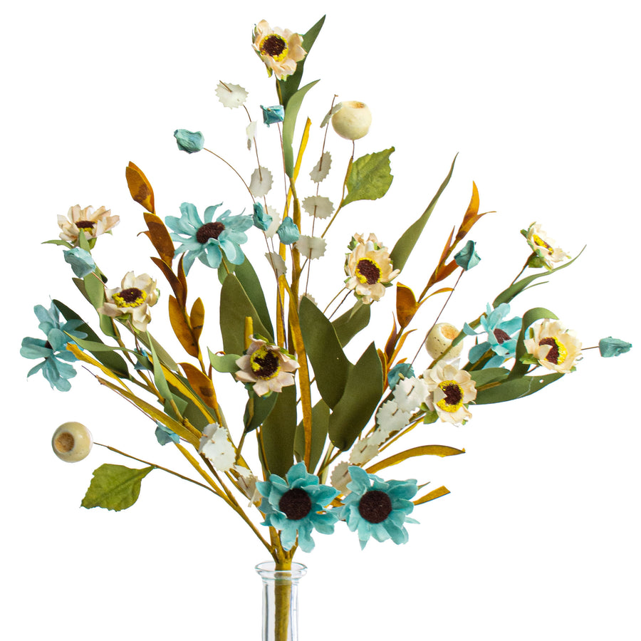 21" Sunflower Berry Filler Bush: Blue & Cream