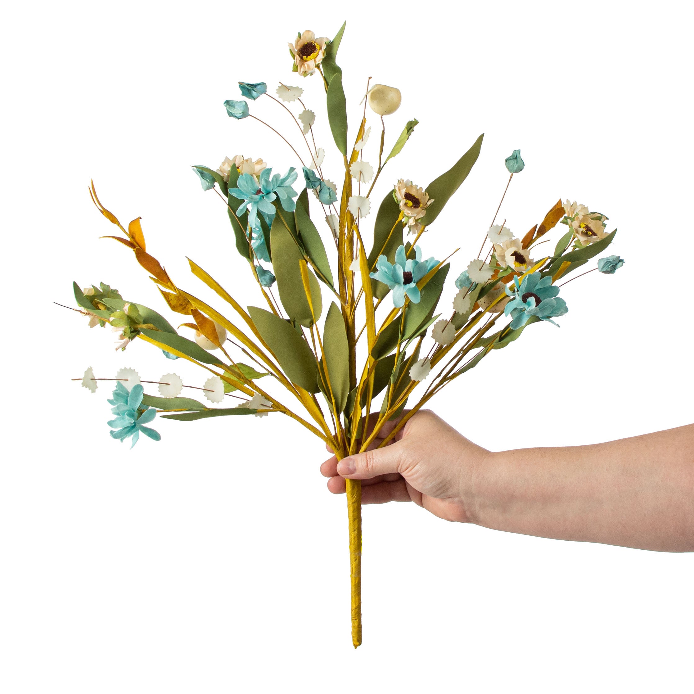21" Sunflower Berry Filler Bush: Blue & Cream