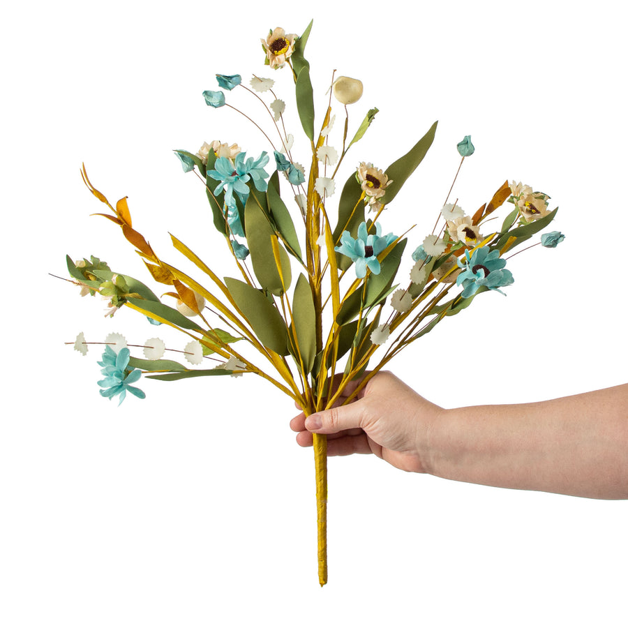 21" Sunflower Berry Filler Bush: Blue & Cream