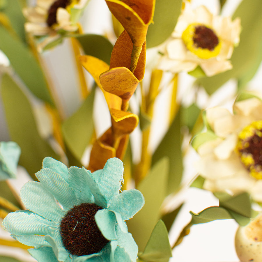 21" Sunflower Berry Filler Bush: Blue & Cream