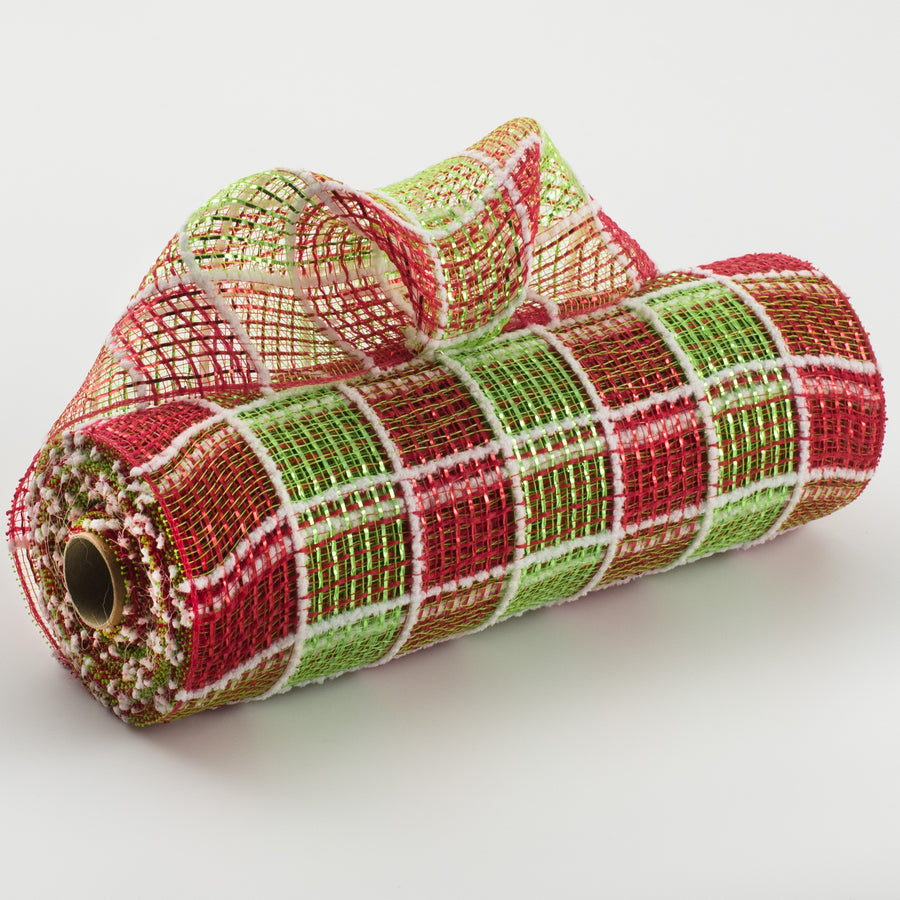 10" Fuzz Snow Check Mesh: Red & Lime