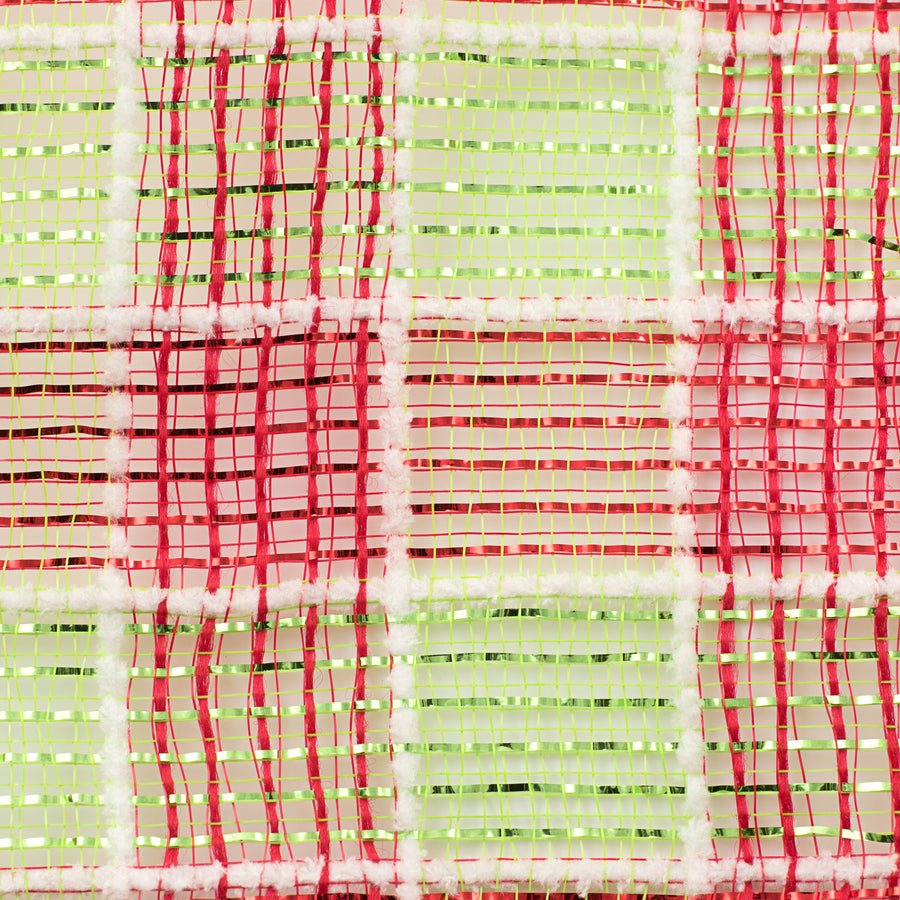 10" Fuzz Snow Check Mesh: Red & Lime