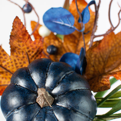 15" Pumpkin Berry Leaf Grass Spray: Navy, Moss & Cream