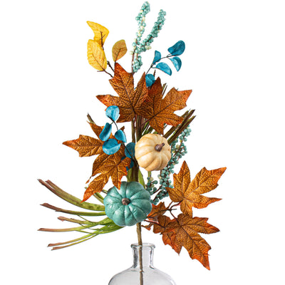 26" Pumpkin Gourd Berry Leaf Spray: Teal, Cream & Moss