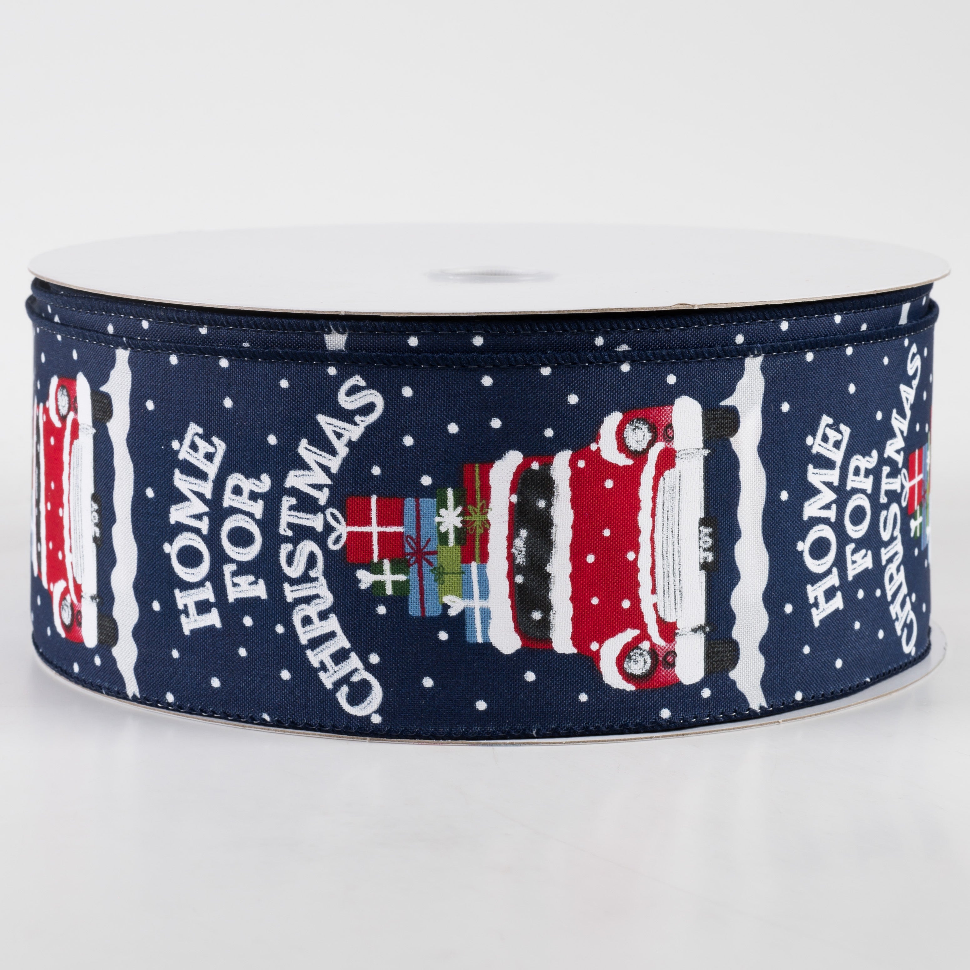 2.5" Home For Christmas Car Satin Ribbon: Navy (50 Yards)