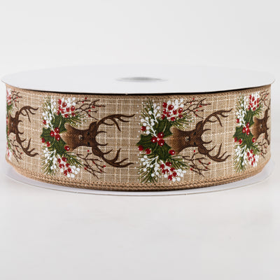 2.5" Textured Linen Deer Head Swag Ribbon: Natural (50 Yards)