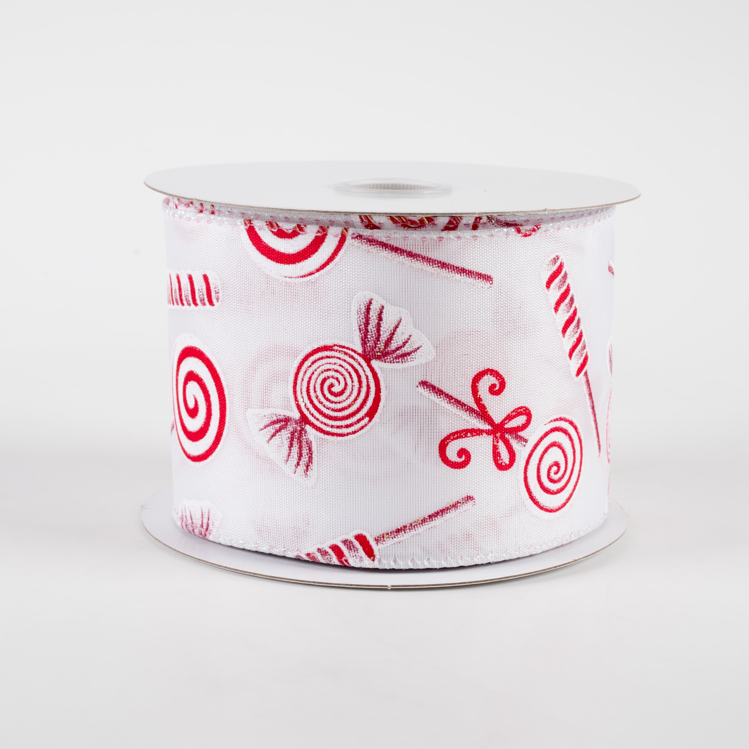 2.5" Various Christmas Candy Satin Ribbon: White (10 Yards)